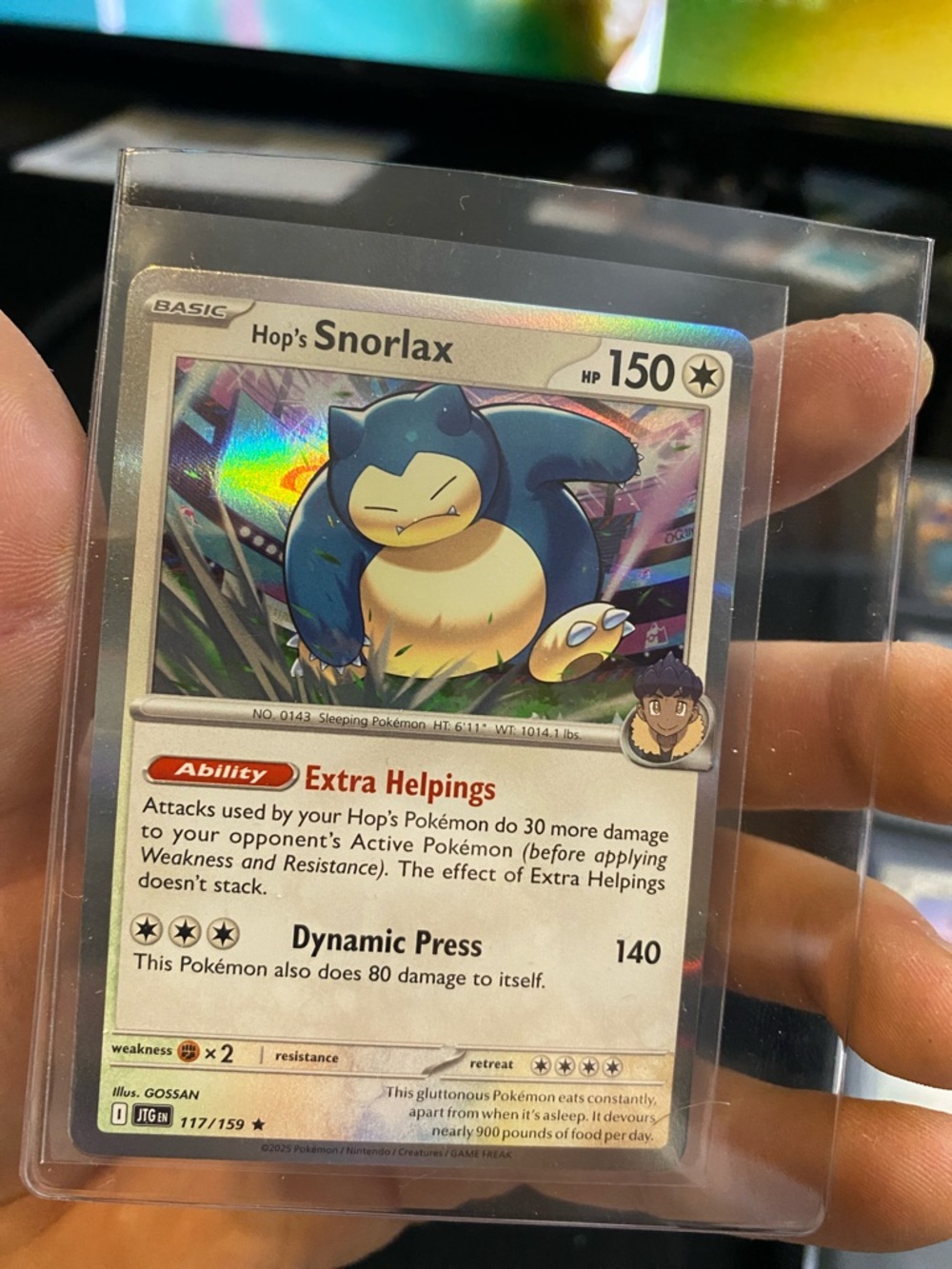 Pokemon Hop's Snorlax Holographic Card - Blue, Cream, Yellow